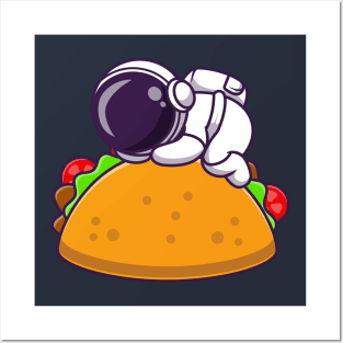 Astronaut Sleeping On Taco Food Cartoon Posters and Art